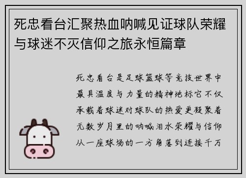 死忠看台汇聚热血呐喊见证球队荣耀与球迷不灭信仰之旅永恒篇章