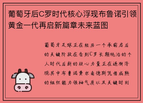 葡萄牙后C罗时代核心浮现布鲁诺引领黄金一代再启新篇章未来蓝图